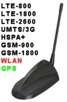 Haifischflossen-GPS-Multiband-Antenne mit Zusatzstrahler 2 x 2 dBi, UMTS/LTE/GPS/WLAN/EDGE für 1&1 Mobiler WLAN-Router LTE - ZTE MF910